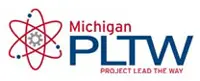 Michigan PLTW logo with atom graphic.