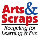 Arts & Scraps logo with recycling slogan.